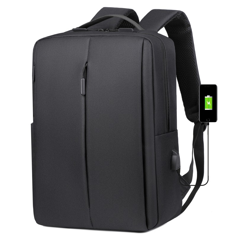 新款休闲电脑背包男商务背包学生背包休闲双肩包USB数据线多功能包图