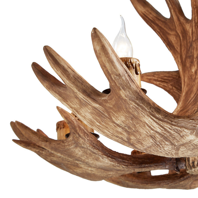 American-style chandelier, country antler lamp, living room, dining room, villa, homestay, retro and creative antler chandelier details Picture