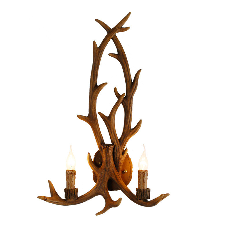 Rural retro antler lamp, living room, dining room, bedroom, homestay, villa, antler wall lamp details Picture
