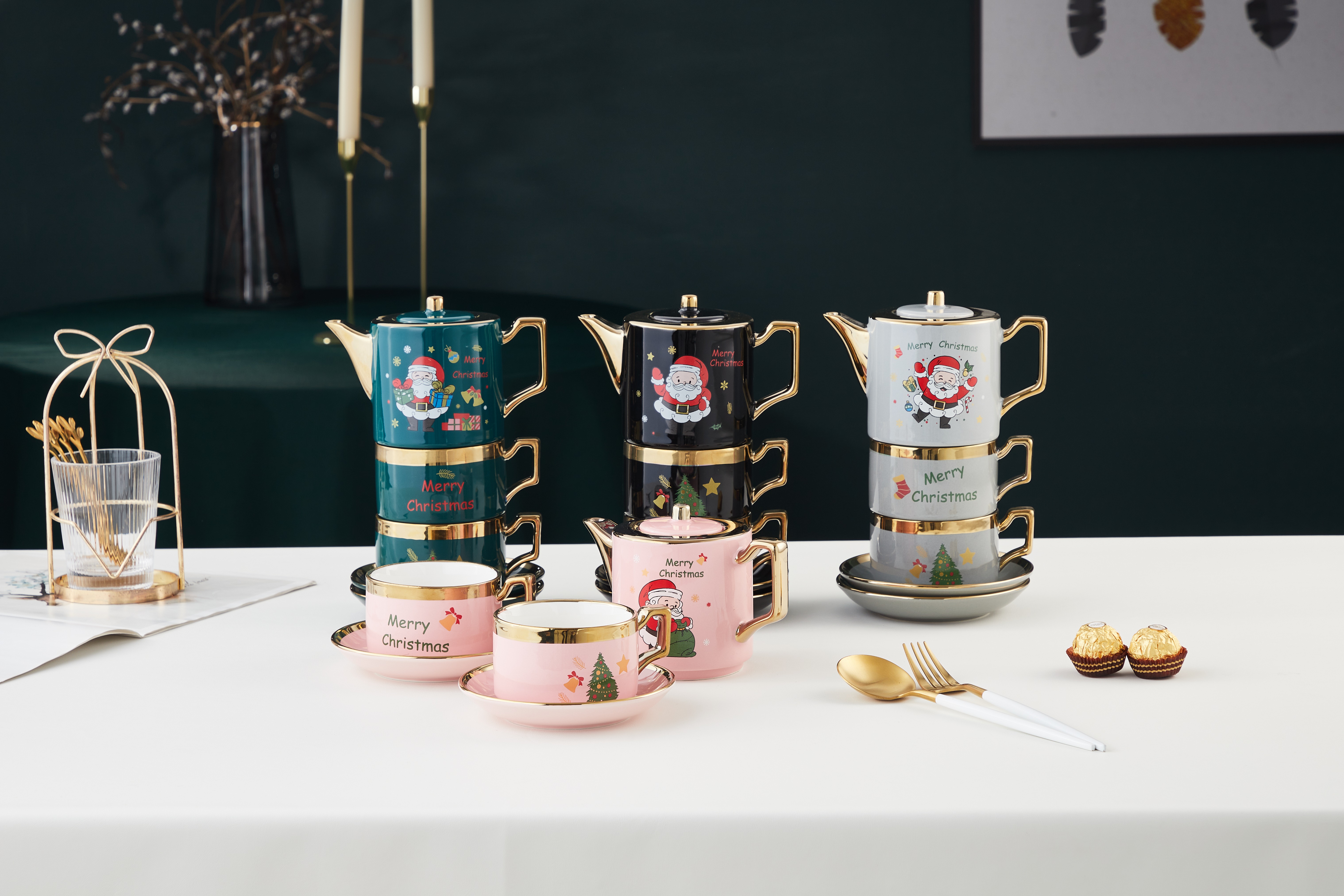 北欧式陶瓷茶壶杯子水杯整套杯圣诞老人茶具茶杯套装客厅家用送礼卓洽022