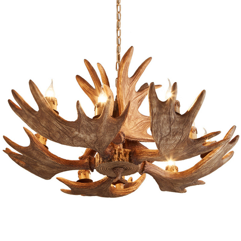 American-style chandelier, country antler lamp, living room, dining room, villa, homestay, retro and creative antler chandelier