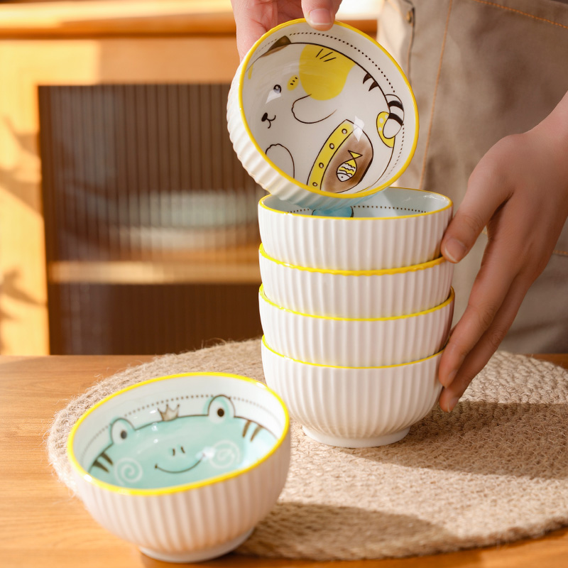 Cartoon animal bowl, household cute ceramic bowl with high appearance level, creative porcelain bowl tableware 6-piece set bowl Item Picture