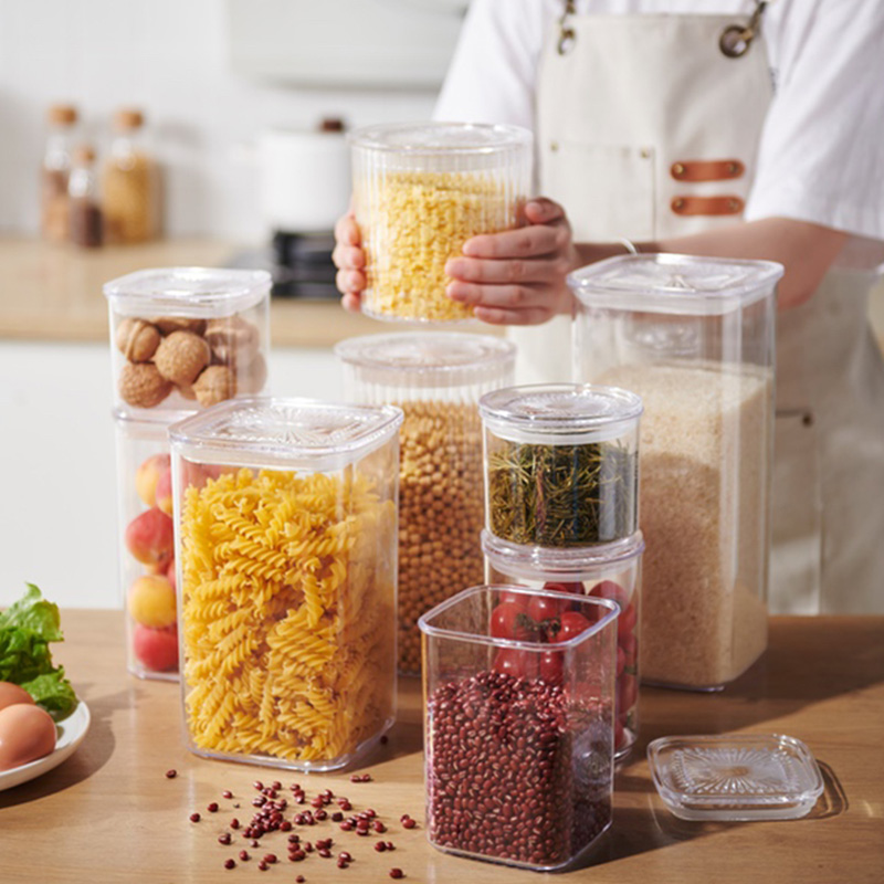 家用食品级PET透明塑料旋转密封罐 厨房收纳罐 五谷杂粮罐 储物罐