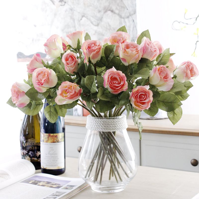 Factory direct sales of artificial flowers, European single high-end rose, silk flower, rose bud, flower bud artificial flower, single HC8086 European rose bud silk fabric rose Item Picture