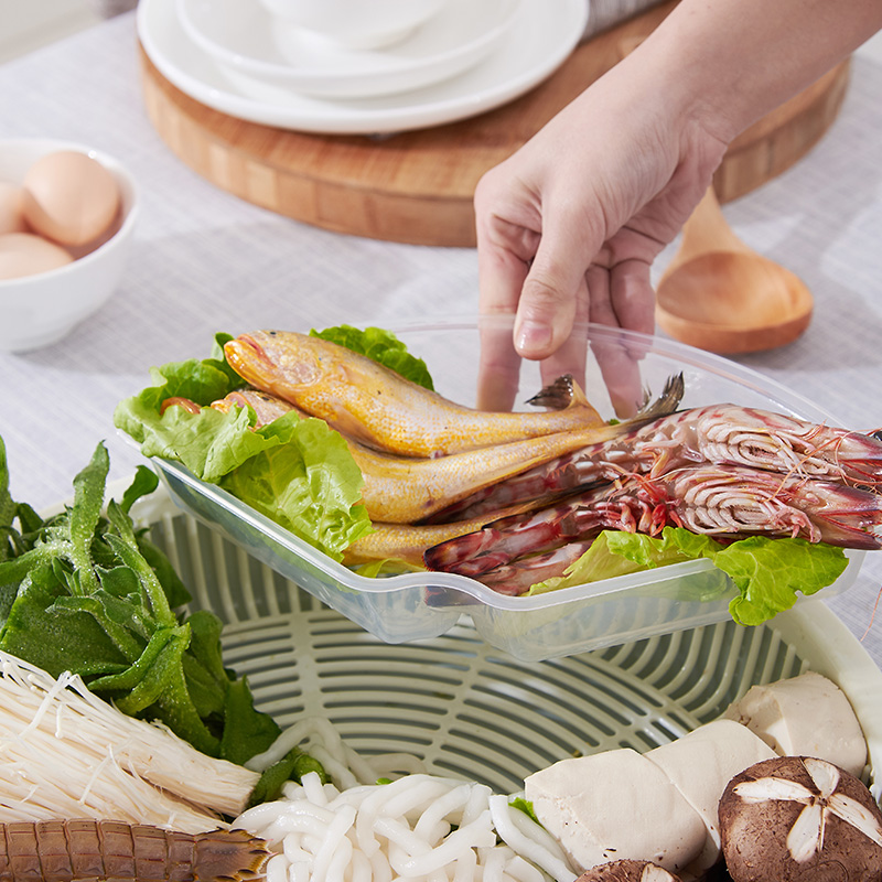 Home-use hot pot vegetable and meat round platter, kitchen vegetable washing basket, fruit and vegetable draining plate, draining basket, hot pot platter details Picture