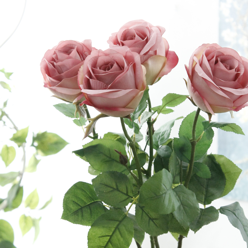 Artificial flower, single rose, artificial flower, silk flower, rose bud, high-end artificial flower, wedding decoration AF1089, single rose, rose bud, silk fabric Specification image