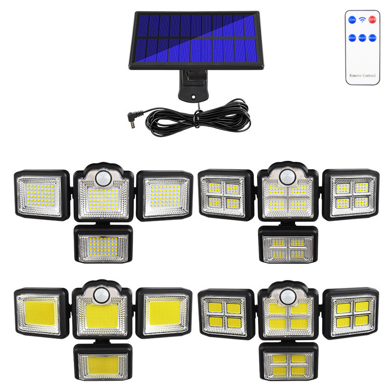 Four-sided solar lamps, human-sensing LED wall lamps, garden lamps, outdoor waterproof corridor street lamps in 2021