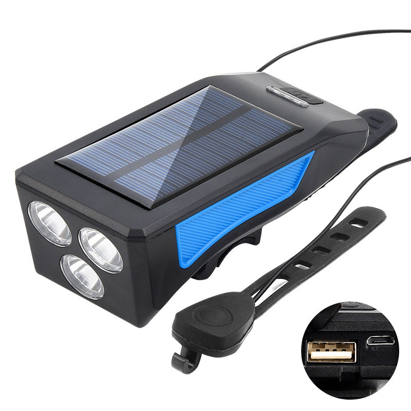 New cross-border solar bicycle light, bicycle front light, flashlight, strong light for night riding, usb charging, rainproof for outdoor use