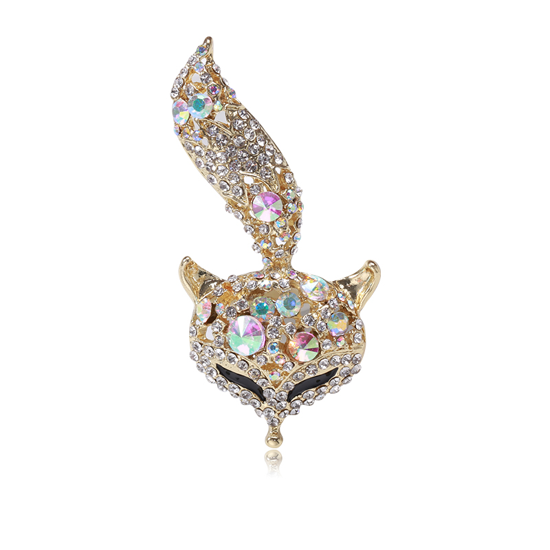 Factory direct sales of creative and light luxury Korean version new best-selling cartoon water diamond fox light luxury creative retro brooches, simple and fashionable accessory pins in stock Item Picture