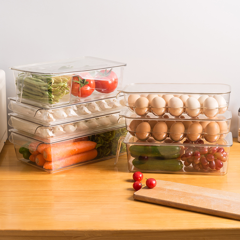 270冰箱收纳盒 带盖加大矮款厨房食品级PET大容量饺子盒 冰箱保鲜盒