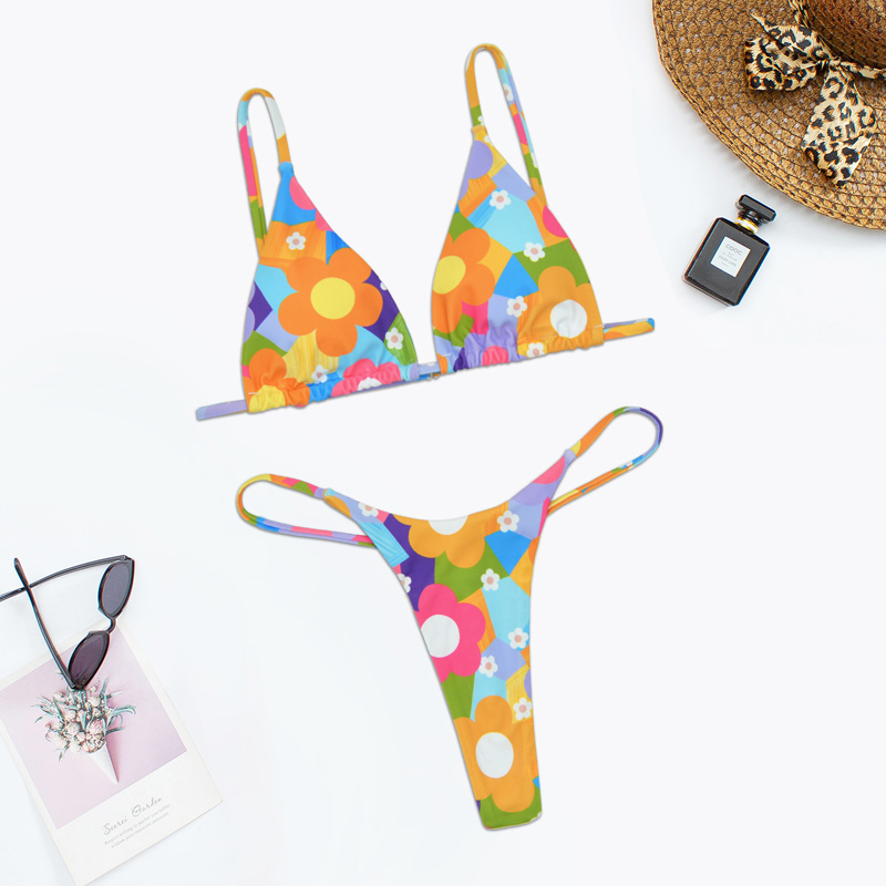 bikini/性感欧美泳衣/三点式比基尼白底实物图