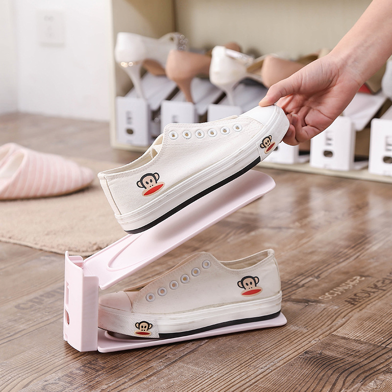 Creative plain double-layer adjustable simple shoe rack