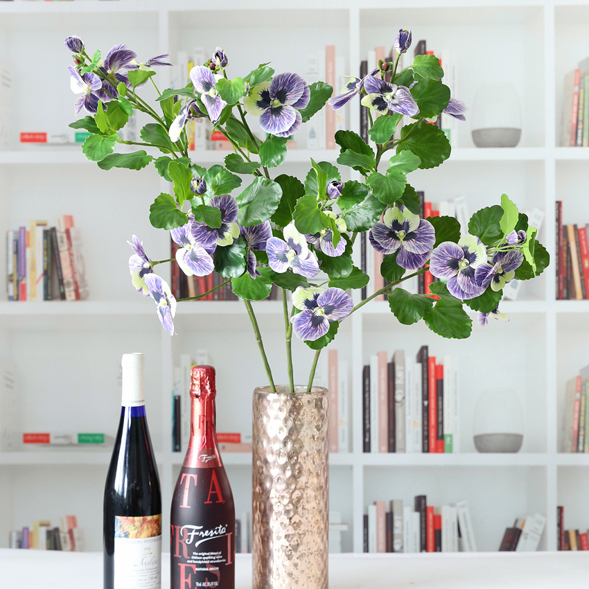 Artificial flower 3D adhesive tape pansy artificial flower long branch countertop flower home decoration model room arrangement Cat face flower PG8093 Pansy Item Picture