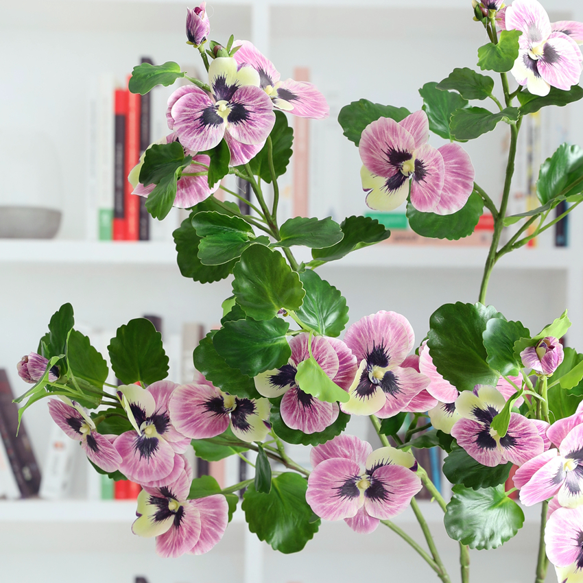 Artificial flower 3D adhesive tape pansy artificial flower long branch countertop flower home decoration model room arrangement Cat face flower PG8093 Pansy