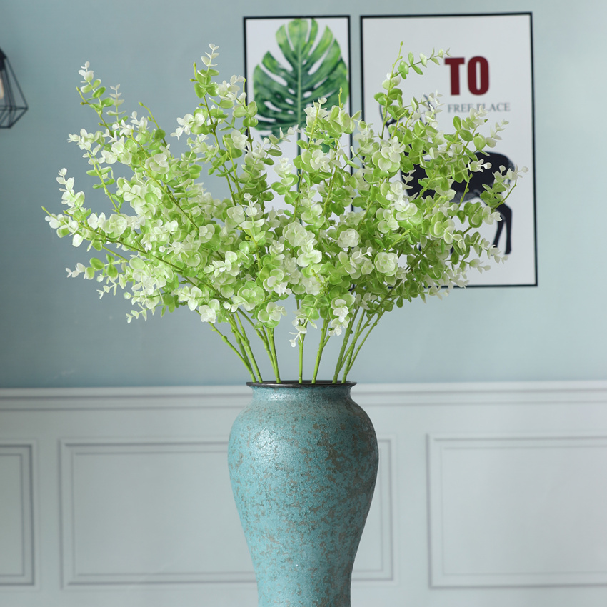 Artificial flower plastic eucalyptus artificial flower plastic flower money leaf long branch wedding outdoor decoration pretend flower arrangement material HT1824