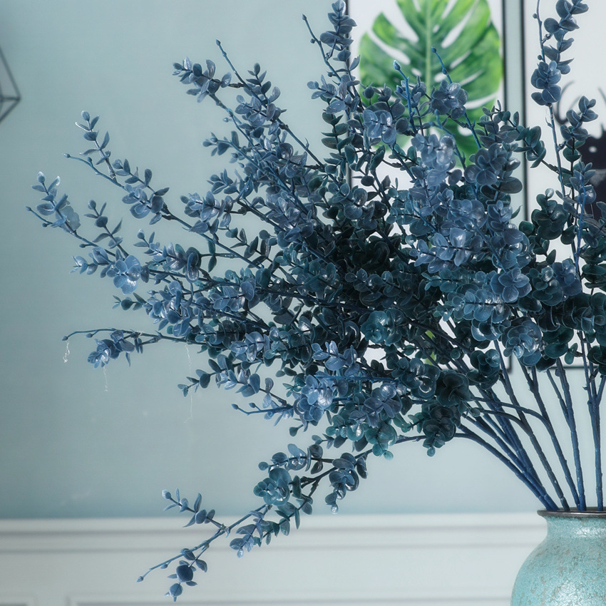Artificial flower plastic eucalyptus artificial flower plastic flower money leaf long branch wedding outdoor decoration pretend flower arrangement material HT1824 details Picture