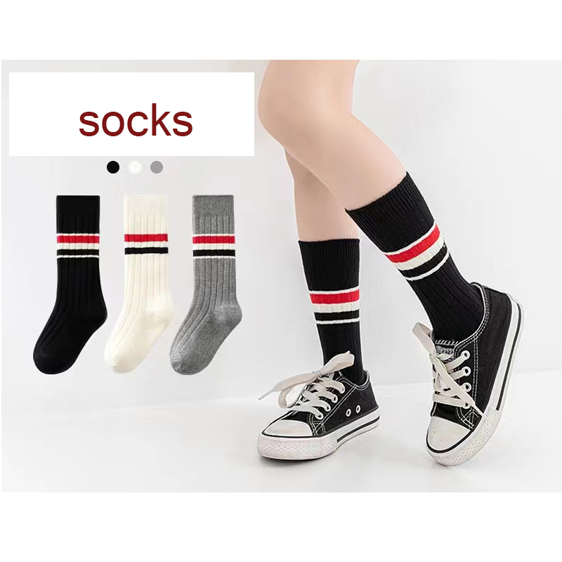 Children's long stockings, high stockings, black, white and grey socks, college-style calf socks, autumn and winter socks