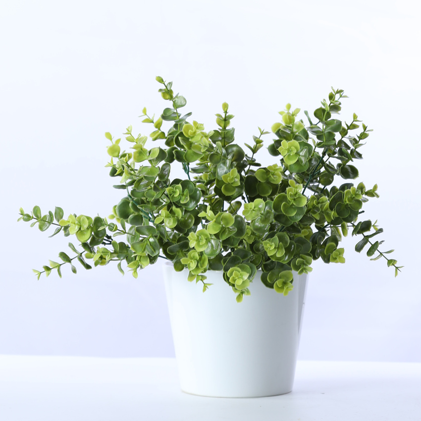 仿真花塑胶尤加利小支7叉金钱叶 家居装饰场景布置婚庆商场布置 HT1929