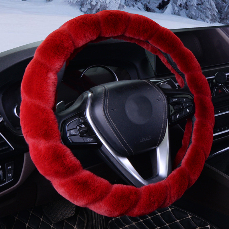 汽车方向盘套冬季保暖毛绒单色斜纹方向盘套通用方向盘套其威车饰QW153