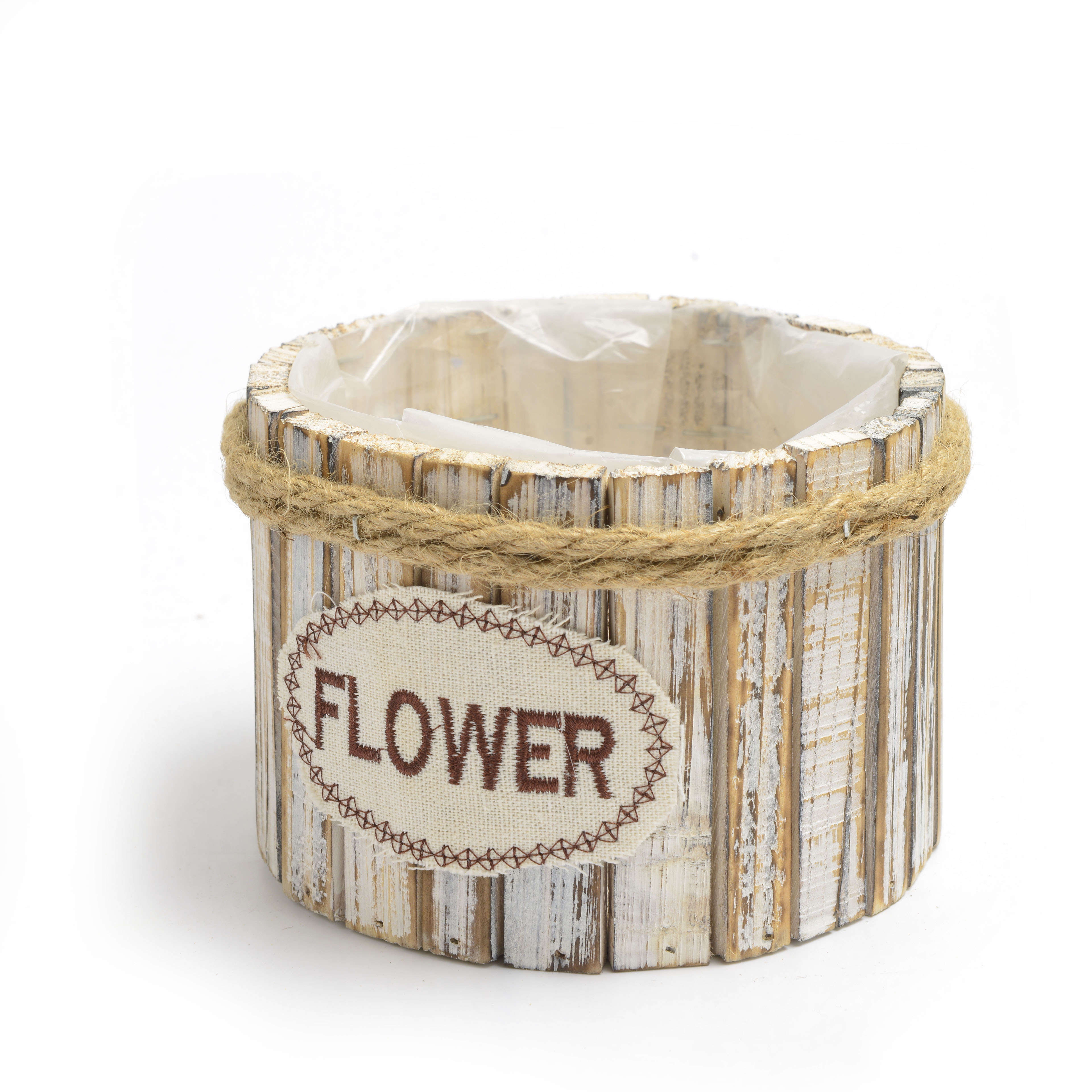 2022 new style wooden circular flowerpot with letter pattern Item Picture