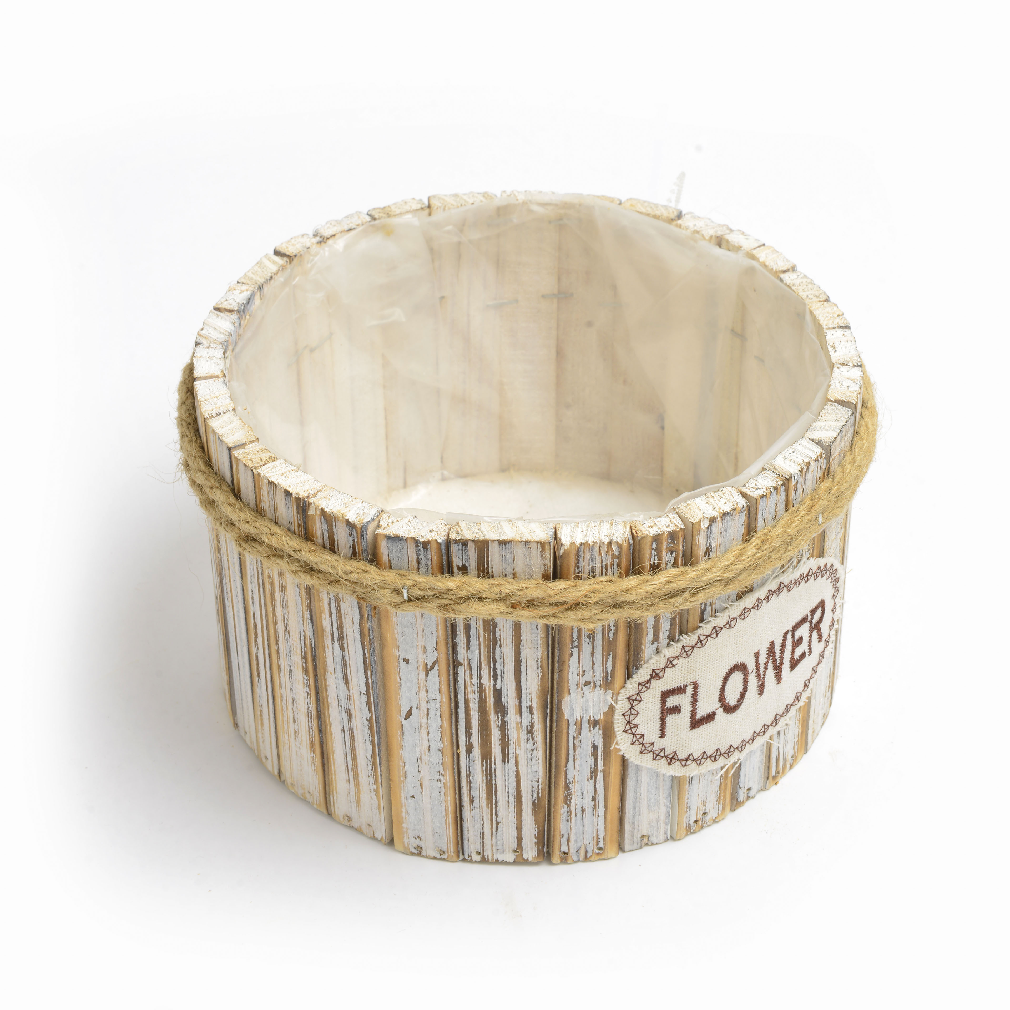 2022 new style wooden circular flowerpot with letter pattern Specification image