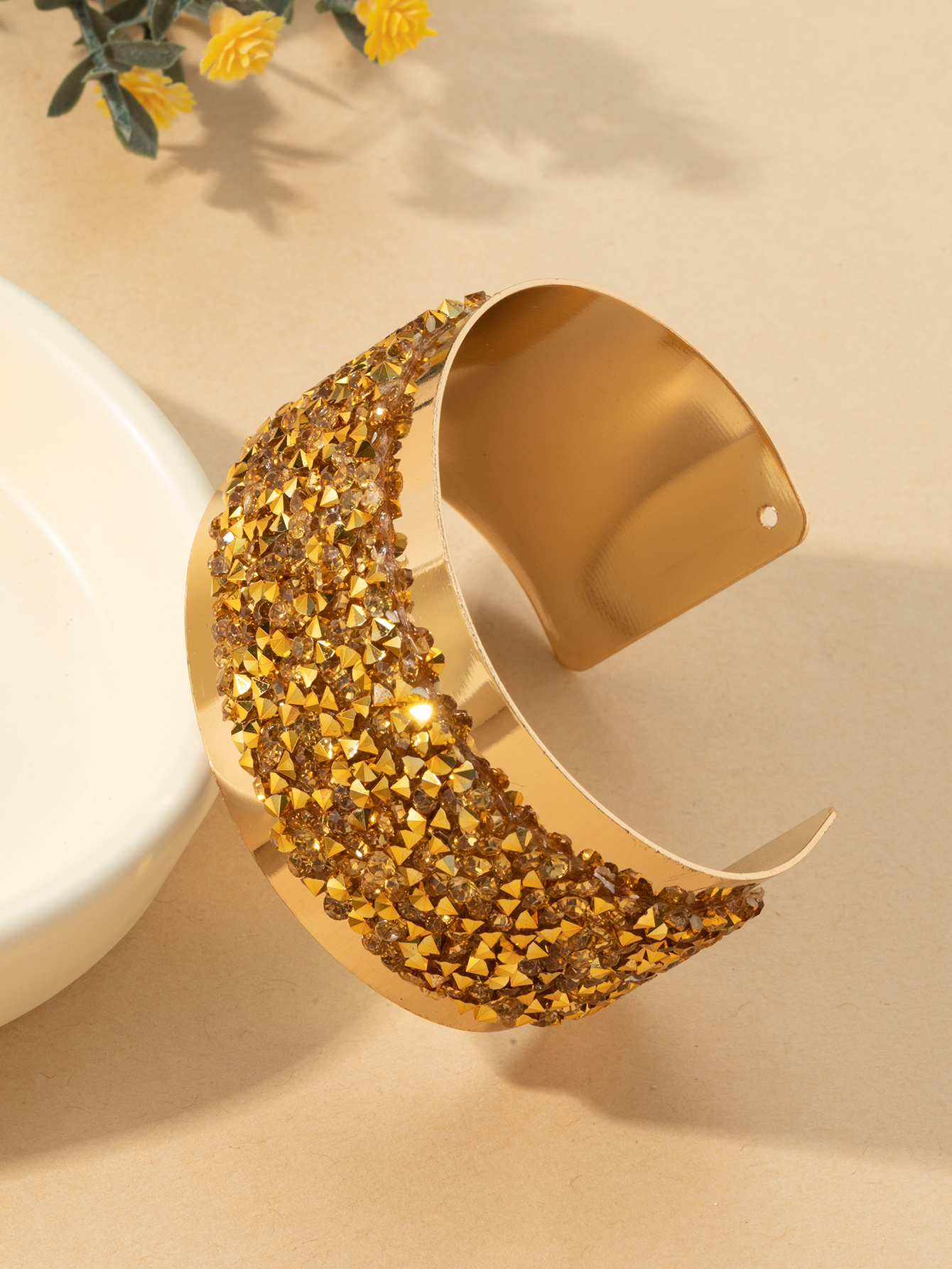 Cross-border Amazon bestseller diamond-encrusted champagne gold C-shaped bracelet for women details Picture