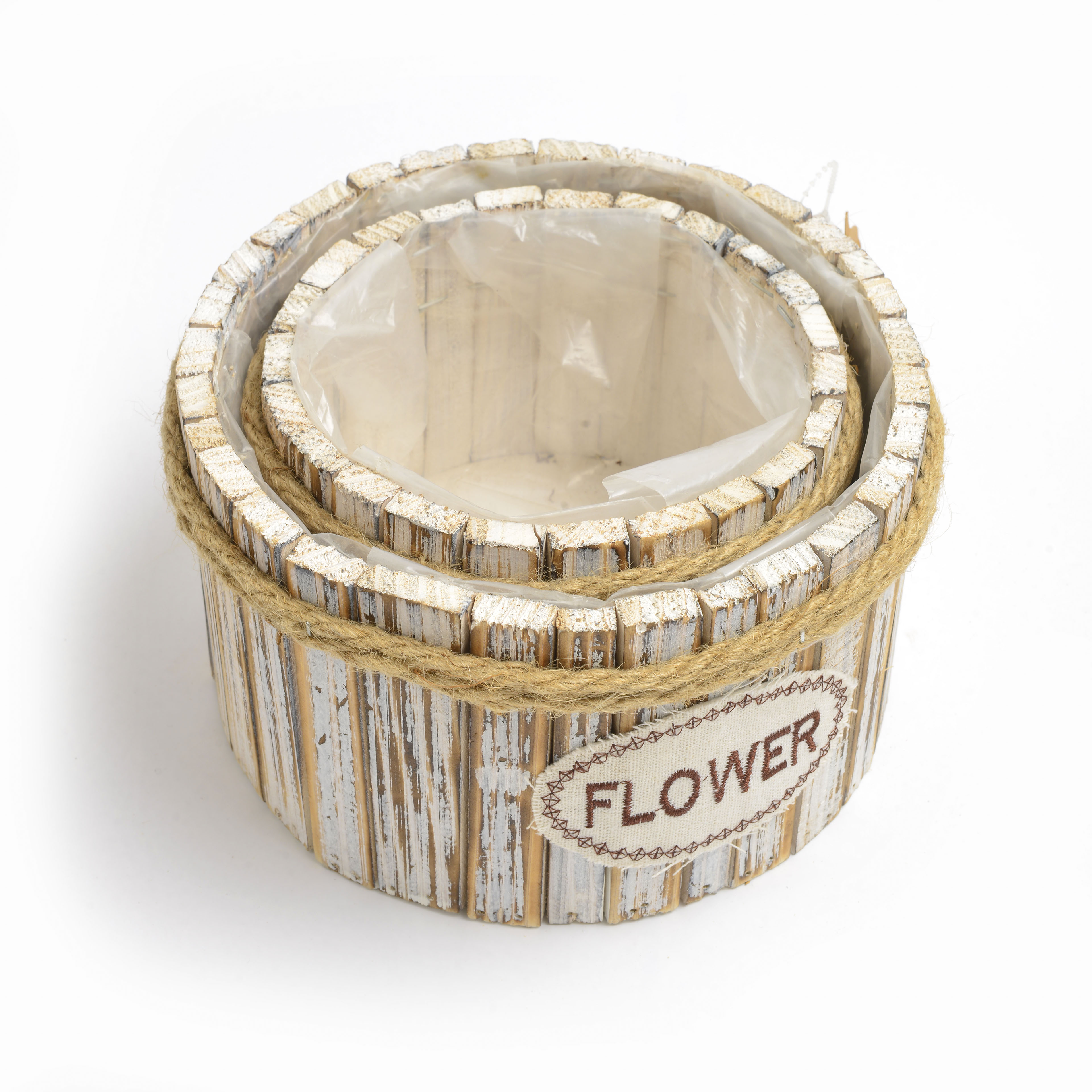 2022 new style wooden circular flowerpot with letter pattern
