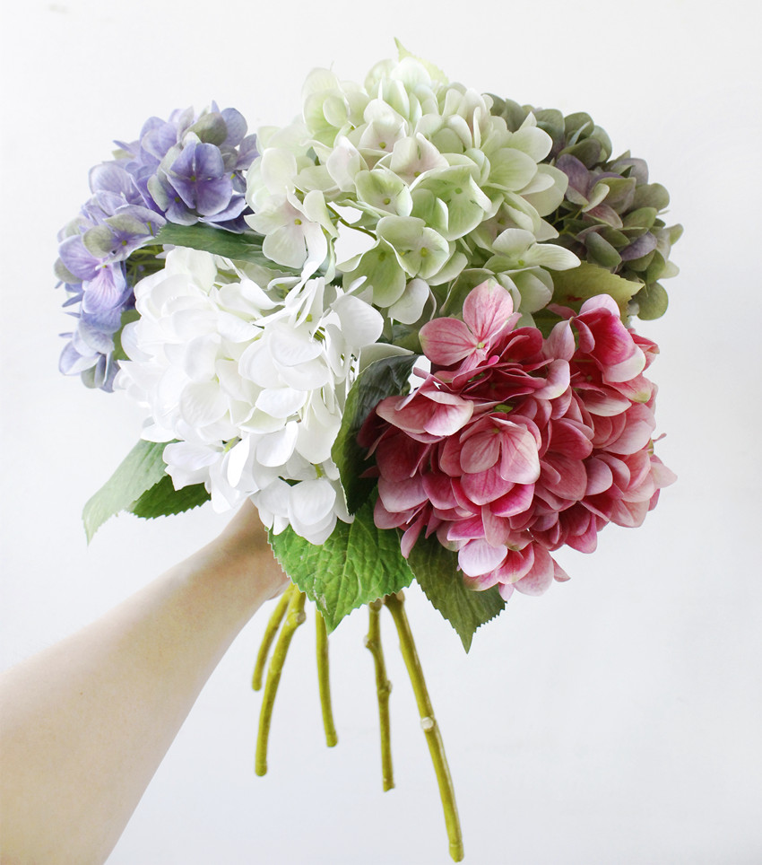 New 3D color hydrangea artificial flower, mid-to-high-end artificial flower, wedding hydrangea flower arrangement, home decoration, 3-leaf silk flower L1700