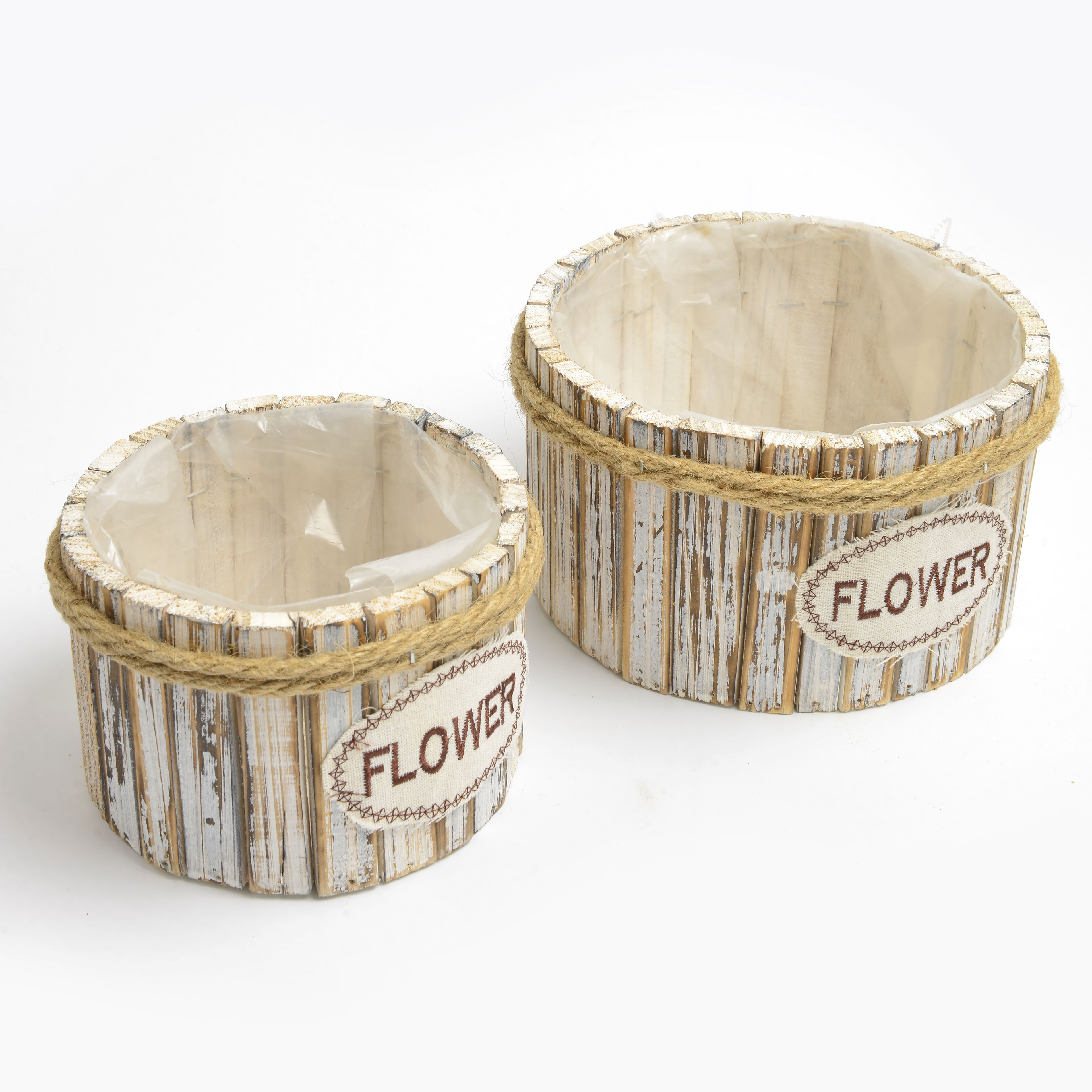 2022 new style wooden circular flowerpot with letter pattern details Picture