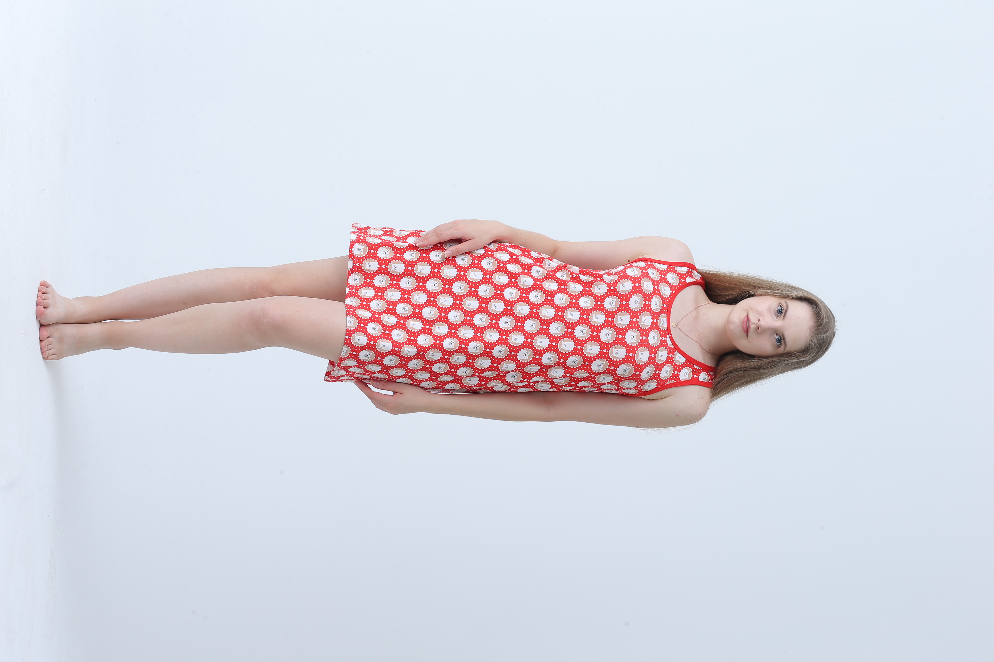 厂家直销牛奶丝2022新款女士睡衣睡裙红色波点睡裙                                   图