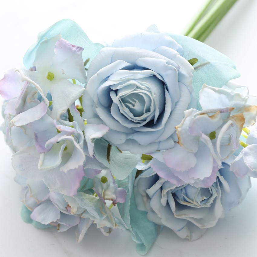 Artificial flower moisturizing rose hydrangea bouquet, artificial flower home decoration cross-border bouquet edge rose wedding hand bouquet HD746 Item Picture