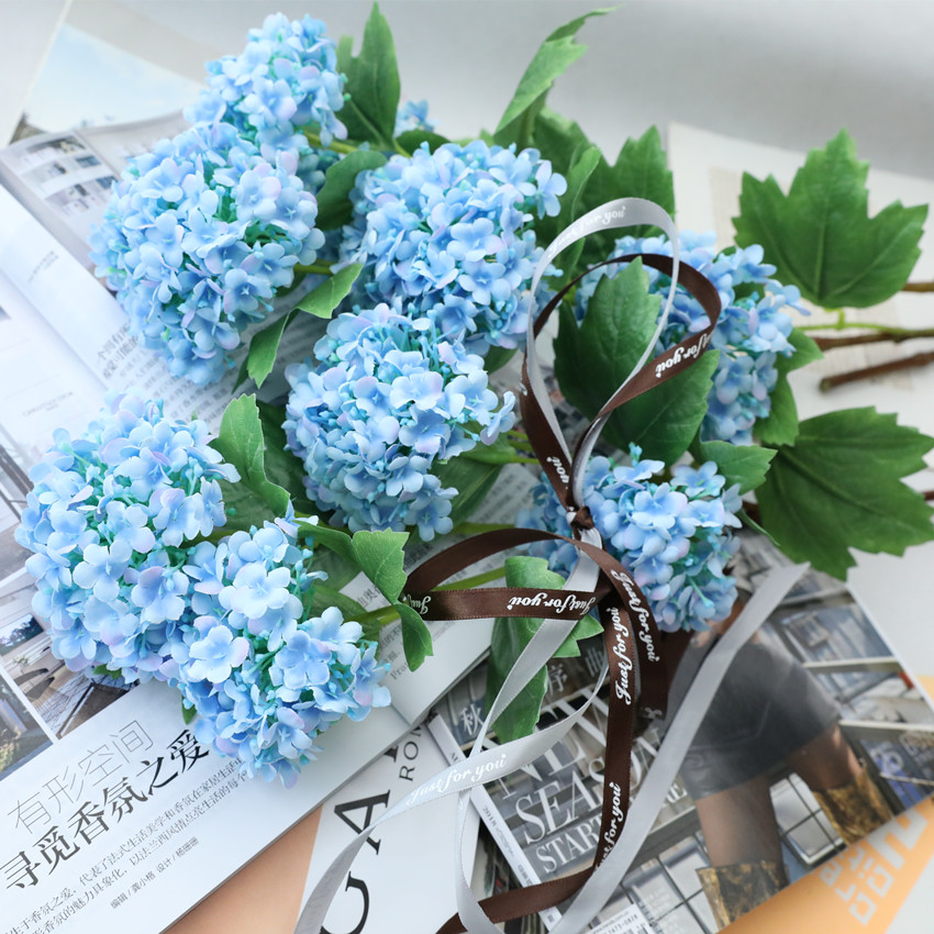 Artificial hydrangea, silk flower, 3 snowballs, artificial flower pods, home decoration, high-end hydrangea, wedding decoration, tree planting L1969 Specification image