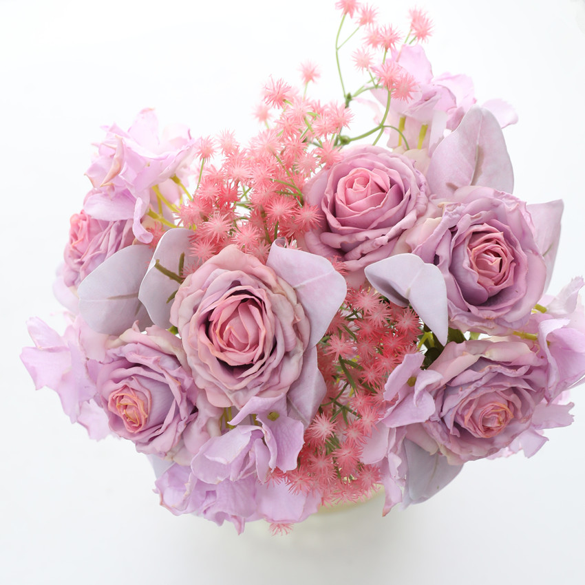 Artificial flower moisturizing rose hydrangea bouquet, artificial flower home decoration cross-border bouquet edge rose wedding hand bouquet HD746 details Picture