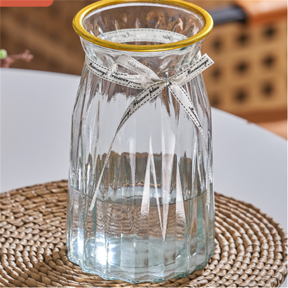 20, 25, 30 Origami transparent gilded creative and simple Nordic water-grown flower arrangement glass vase, transparent glass living room decoration item Item Picture