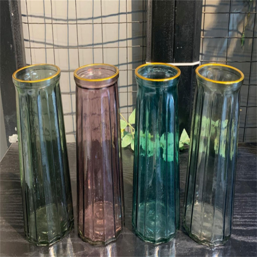 2151 Gold-painted creative and simple Nordic water-grown flower arrangement Glass vase, transparent glass living room decorative item