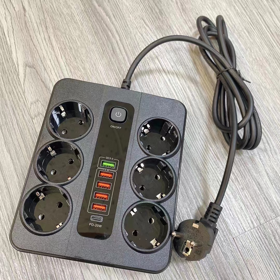 38W dual fast charging high-power socket, European German standard PD dedicated hole QC3.0 overload protection extension cable power strip Specification image