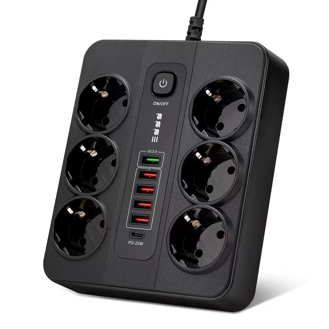 38W dual fast charging high-power socket, European German standard PD dedicated hole QC3.0 overload protection extension cable power strip Item Picture
