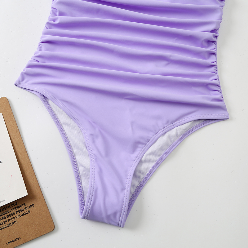单肩纯色泳衣/bikini/欧美比基尼细节图