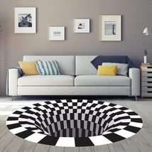 黑白立体视觉圆形地毯客厅茶几沙发毯3D错觉眩晕地毯厂家代发现货