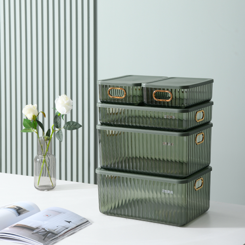 PET three-color storage box with lid