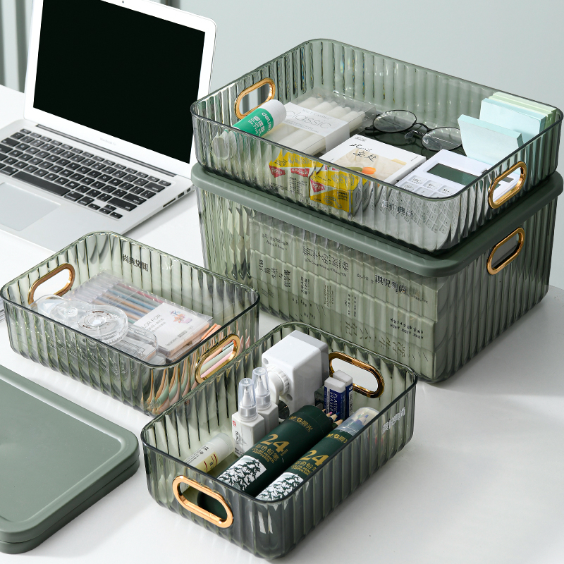 PET three-color storage box with lid Specification image