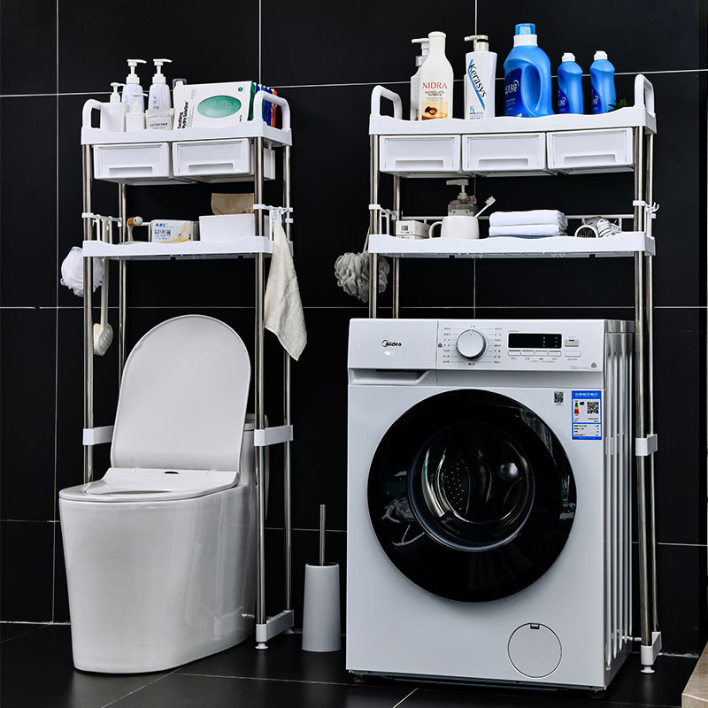 Multi-functional multi-layer balcony washing machine rack and toilet rack