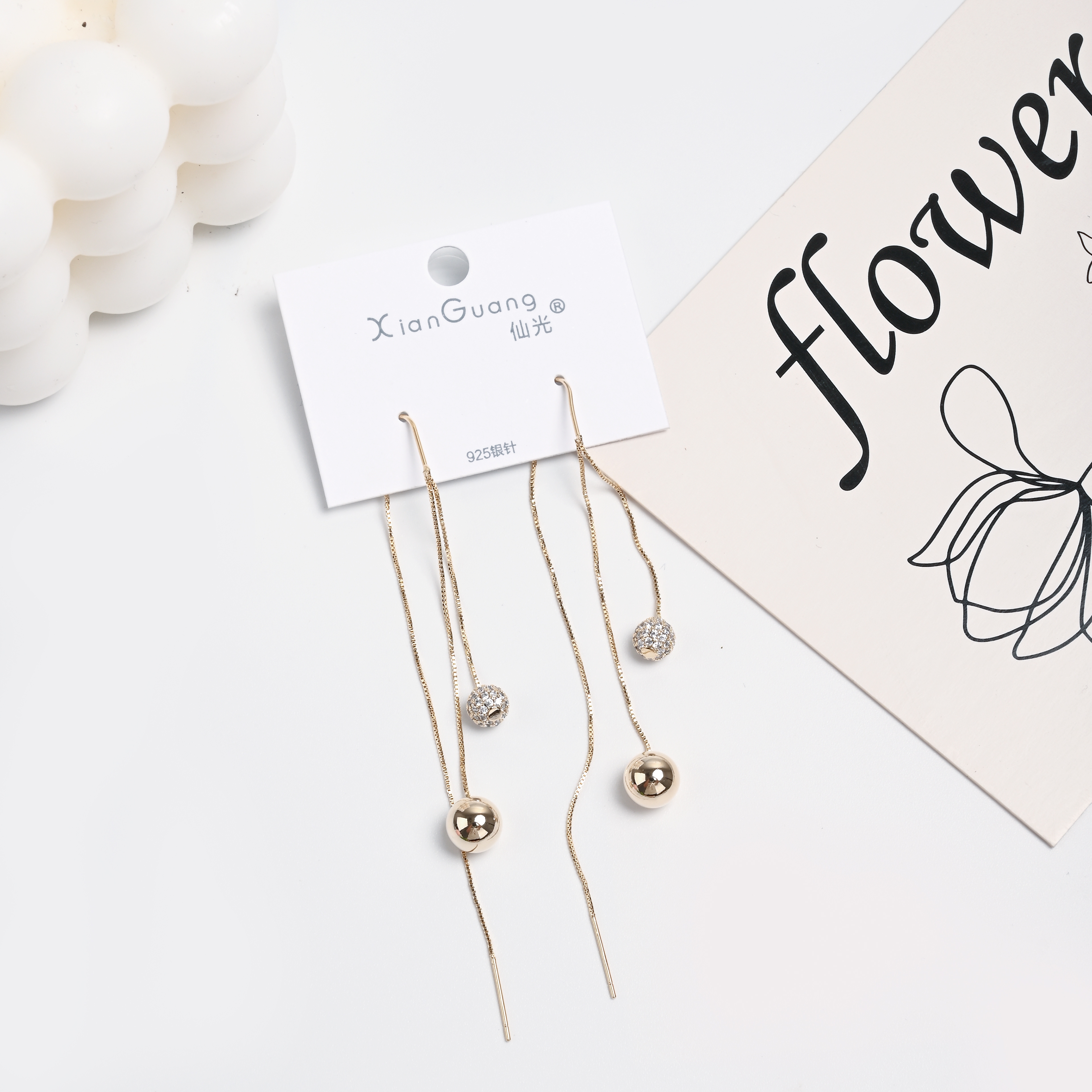 新品耳环小众设计高级感网红耳饰女防过敏925银针圆球耳线详情1