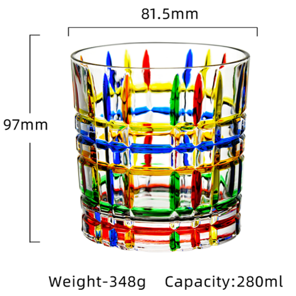 5412D tazas de whisky pintadas a mano rayas de colores coloreadas a mano bloques de color rayas de cristal tazas de whisky tazas de jugo tazas de vino