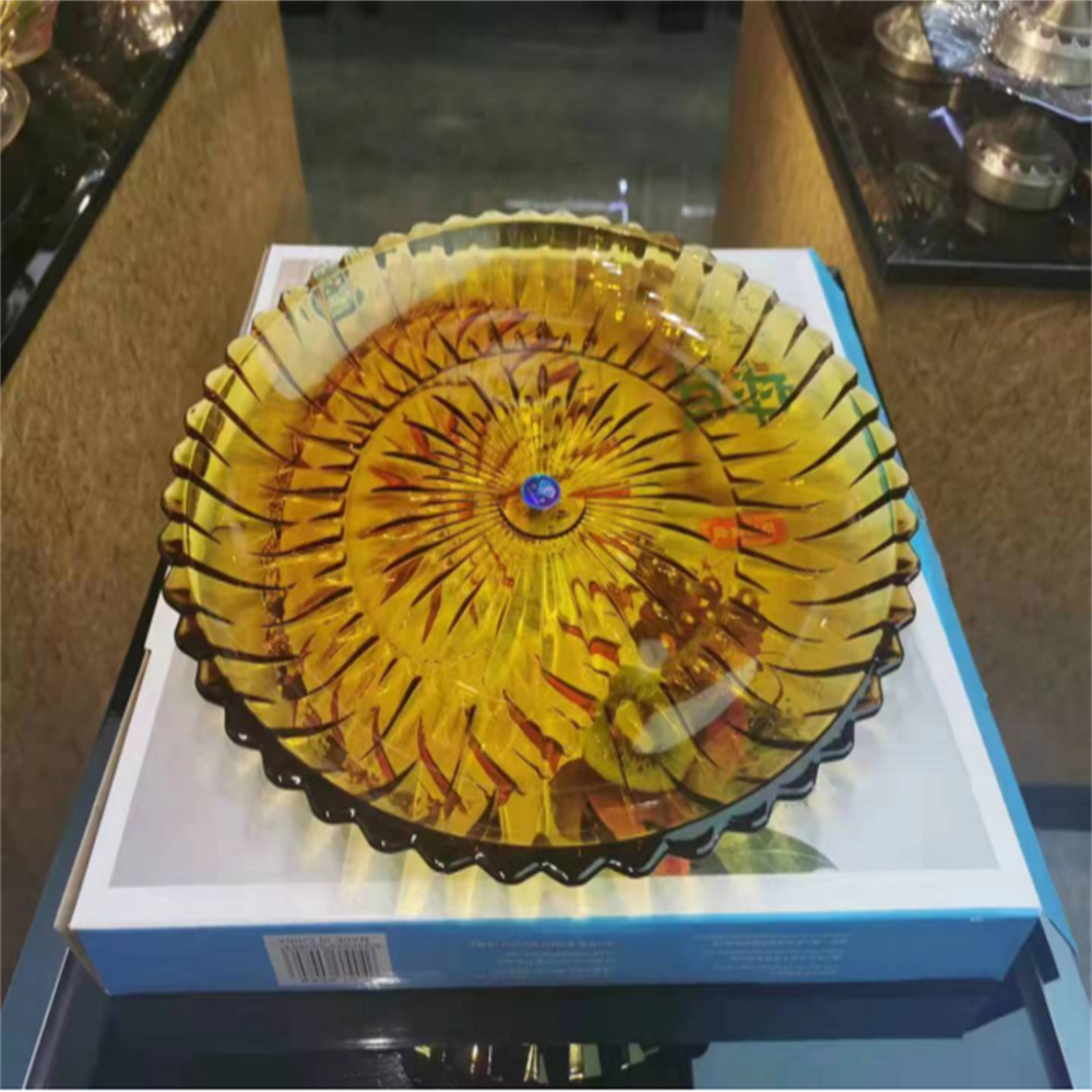 Electroplated fruit plate, brown (large size) fruit plate, high appearance level, crystal glass fruit plate, European high-end home living room coffee table, snack plate decoration Specification image