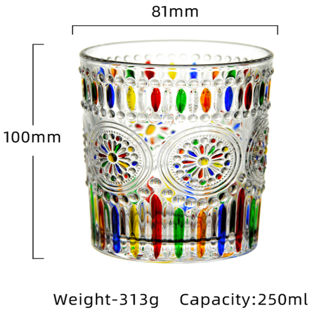 5411PW1 tazas de whisky pintadas a mano rayas de colores coloreadas a mano bloques de color rayas de cristal tazas de whisky tazas de jugo tazas de vino Item Picture