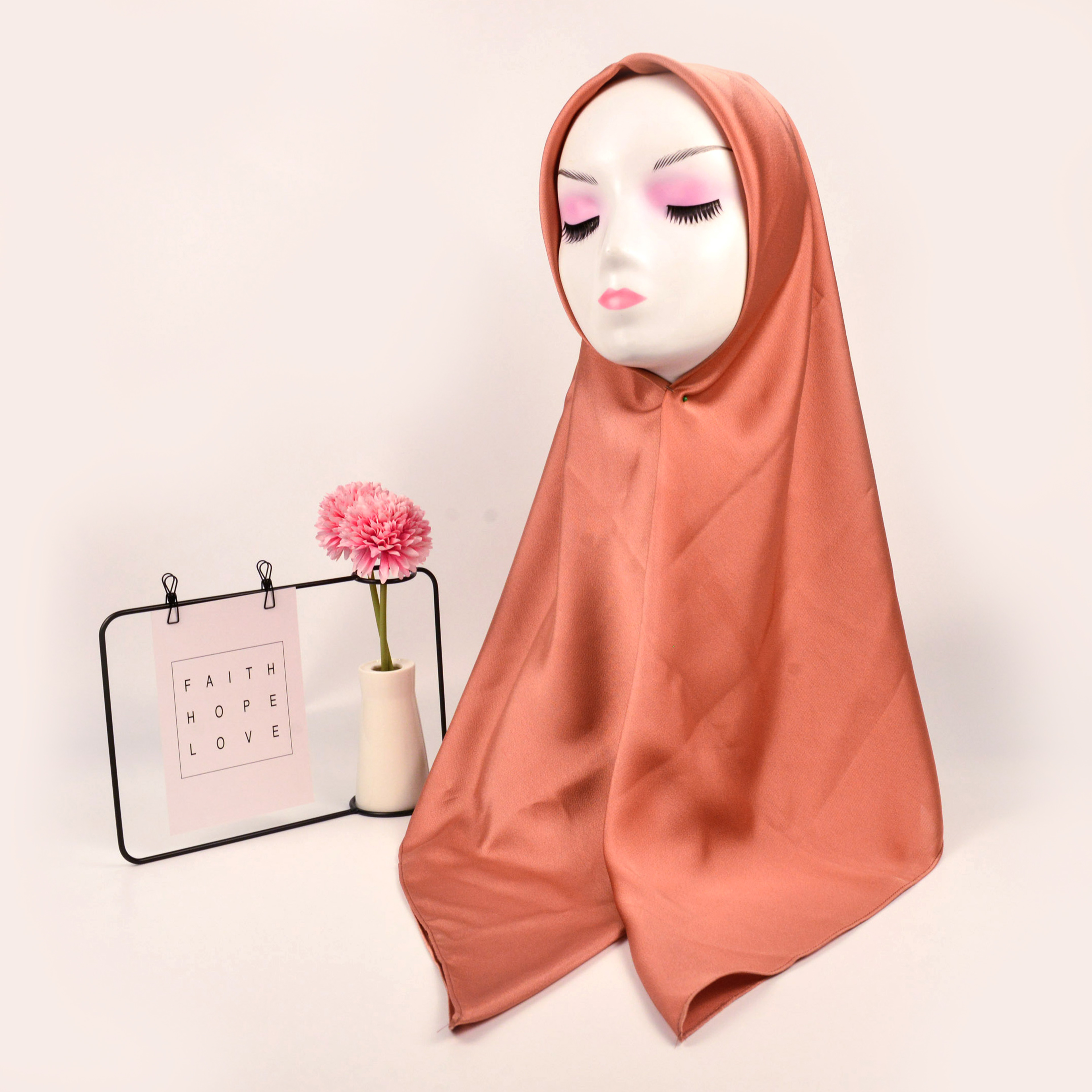 速卖通新款蕾丝花边点钻单色拼接头巾 穆斯林女士时尚贴布盖头详情图2