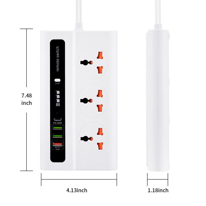 The remote control power strip can control the switch of 4USB PD20W fast charging +QC3.0 dual fast charging details Picture