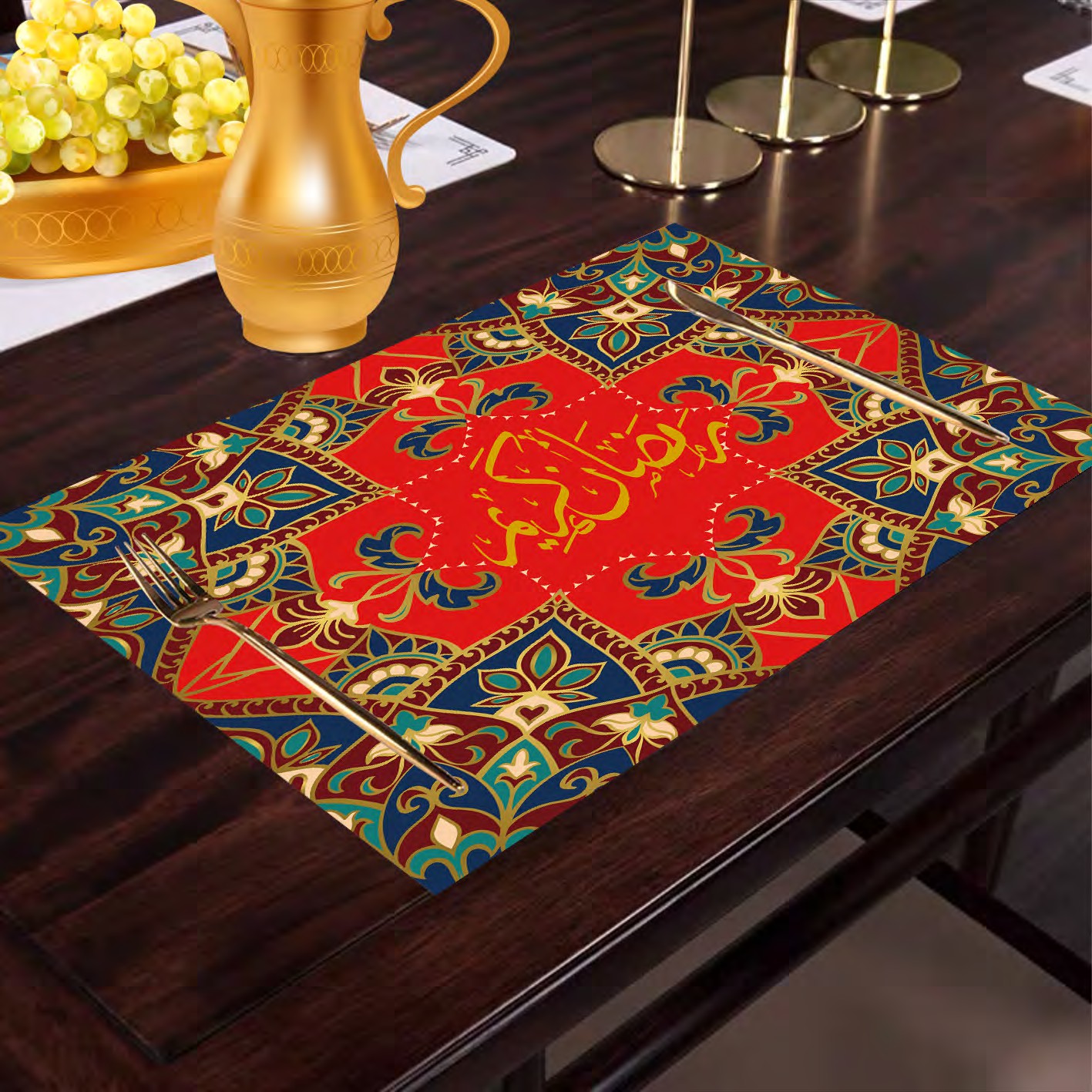 Ramadan Muslim American leather heat-insulated and water-filtered Western placemats, Nordic household bowls and cups, 100%Polyster creative eco-friendly table MATS Application Scenario