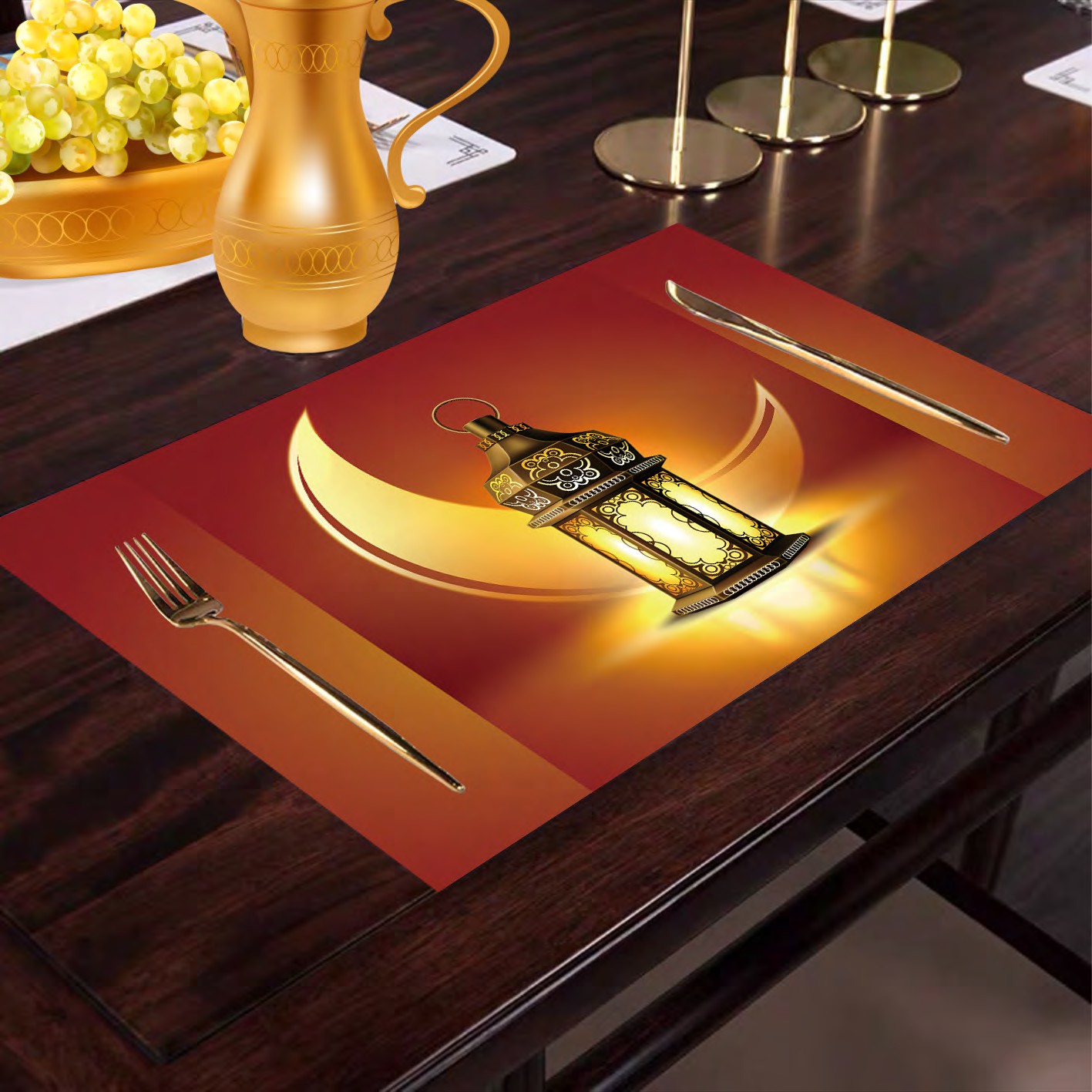 100%Polyster waterproof Western placemats, European heat insulation, Nordic home creative, personalized and eco-friendly placemats for Ramadan Muslim Festival